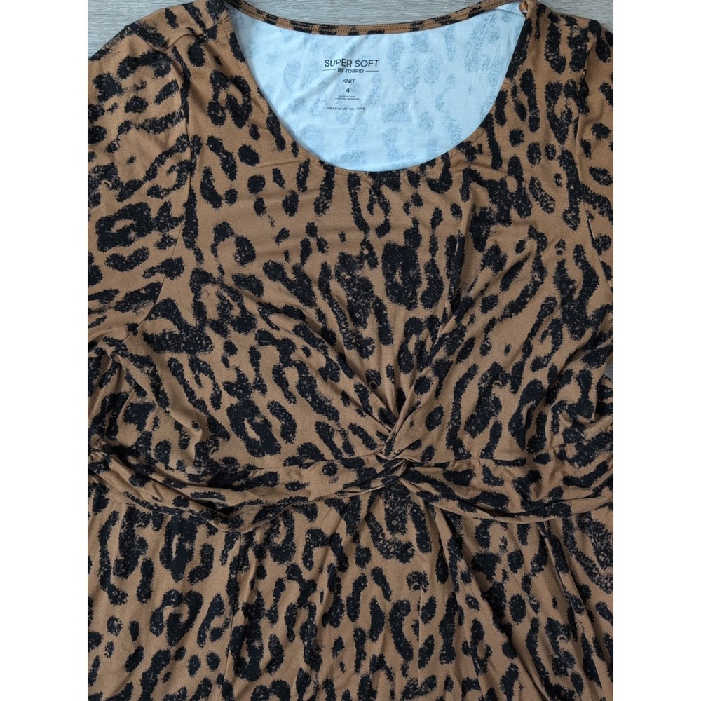 Torrid‎ Super Soft Wrap Front Leopard Dress Brown Size 4 4X 26 NWT